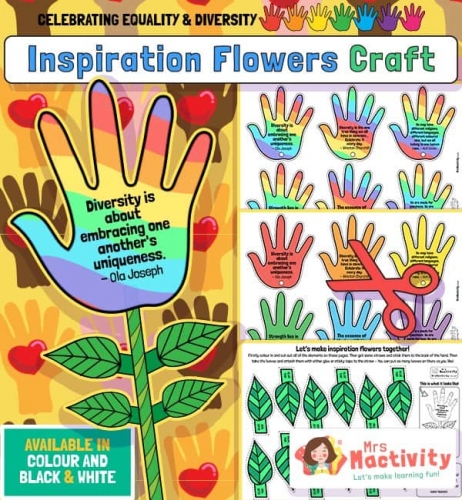 Mrs Mactivity: Diversity-Zitate auf Handblumen s/w
