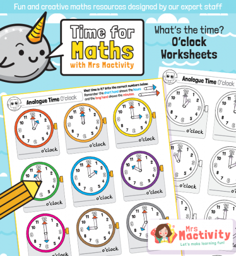 Mrs Mactivity: Die Uhr lesen - Ablesen zur vollen Stunde (sw/in Farbe)