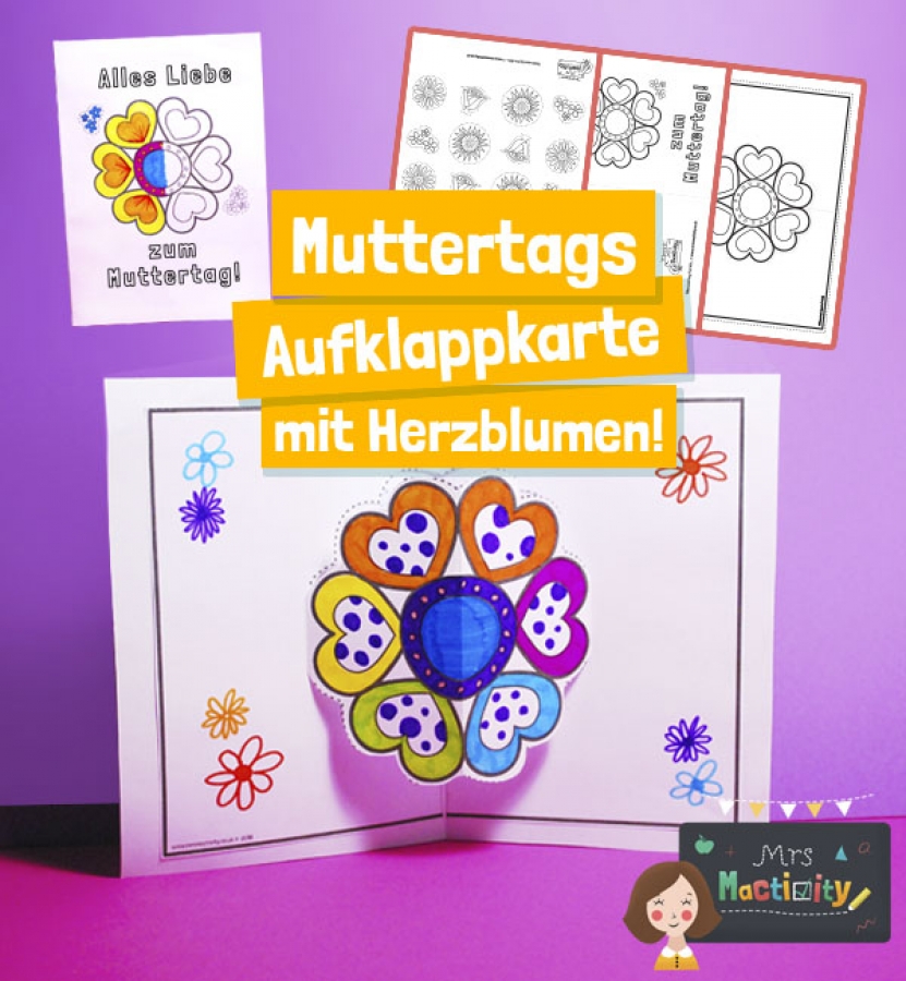 Mrs Mactivity: Muttertags-Aufklappkarte mit Herzblumen