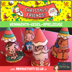 Mrs Mactivity: Weihnachts-Kegel-Spielzeuge (in Farbe)